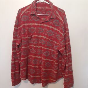 Vintage Barn Fly Shirt Mens M Aztec Red Woven Cotton Long Sleeve Button UP